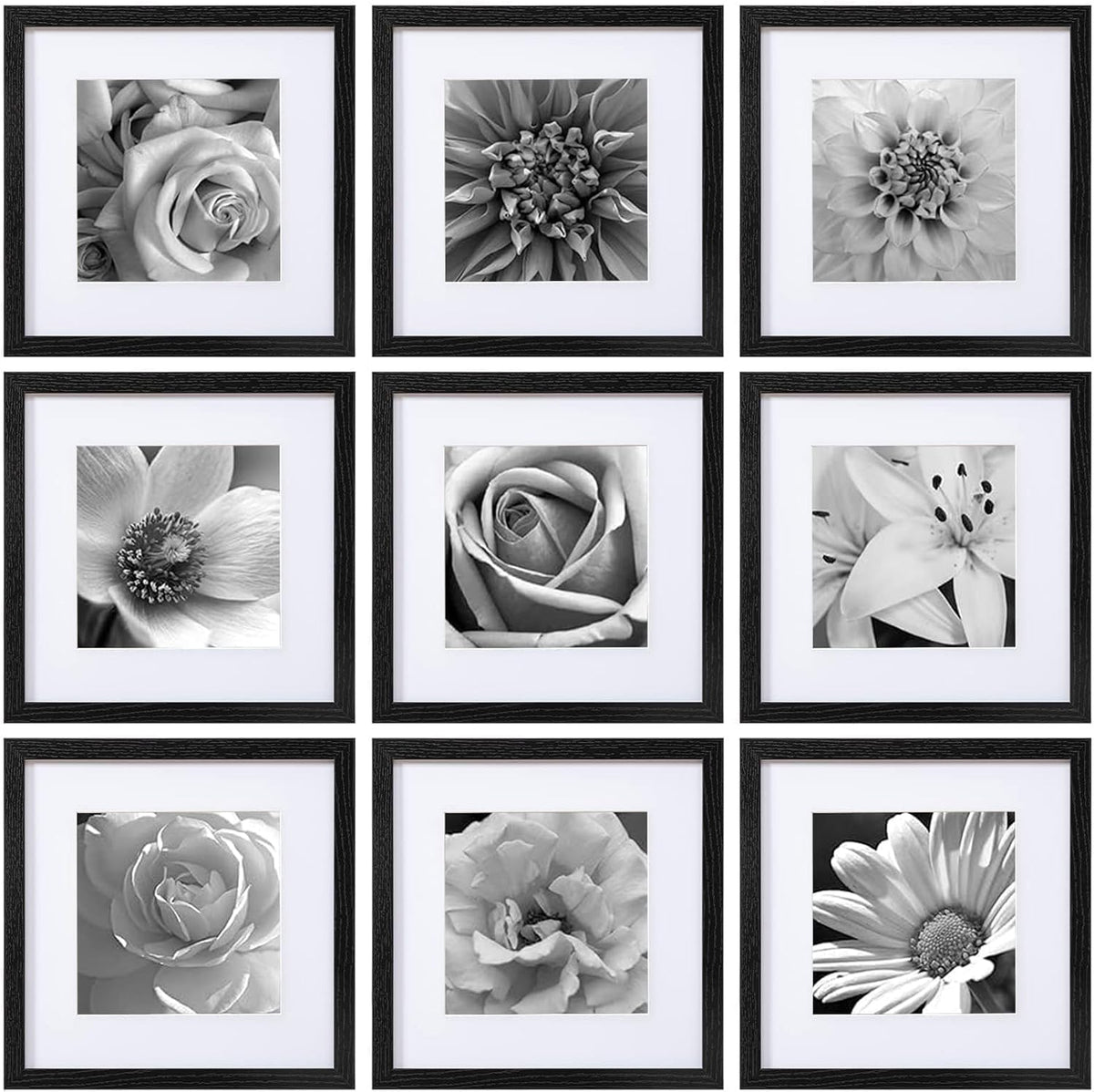 eletecpro Picture Frames Set of 9, 12x12 in, Acrylic Cover, Black