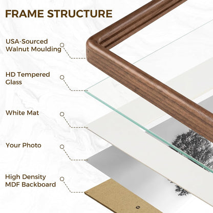 FLYJOE 11x14 Picture Frame, Solid Walnut Wood Frame with Mat for 8x10 Photo