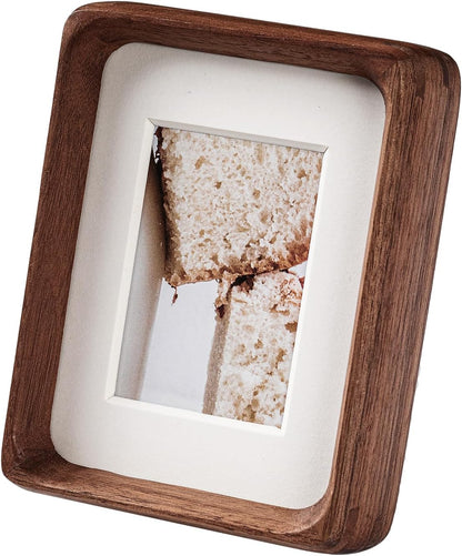 4x6 Picture Frame with 3x4 Mat - Rustic Farmhouse Walnut Wood Frame, Wall & Tabletop Display for Wedding Photos & Home Décor (4x6,Walnut)