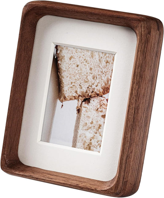 4x6 Picture Frame with 3x4 Mat - Rustic Farmhouse Walnut Wood Frame, Wall & Tabletop Display for Wedding Photos & Home Décor (4x6,Walnut)