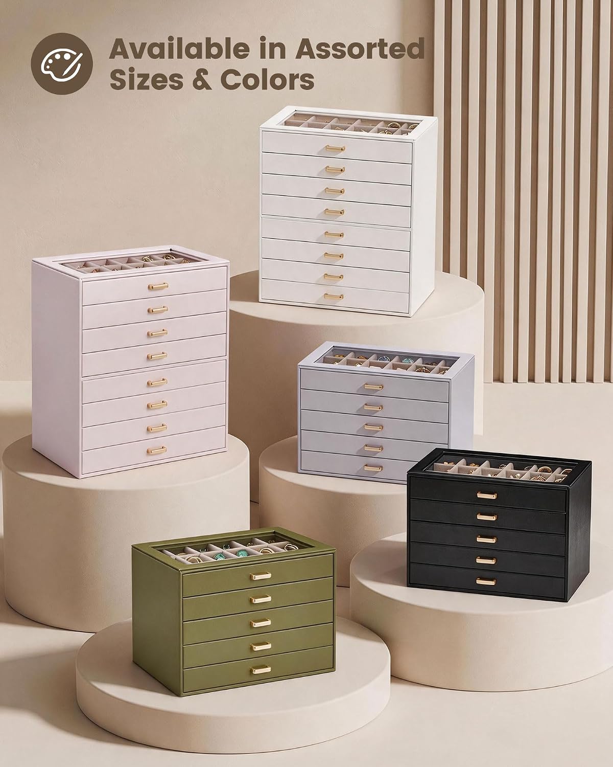 Lolalet Earring Organizer, Jewelry Box with Clear Lid -Beige, 5 Layer