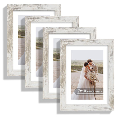 Hongkee 5x7 Picture Frame Set of 4, Real Glass and Wooden Frame, 4x6 Mat