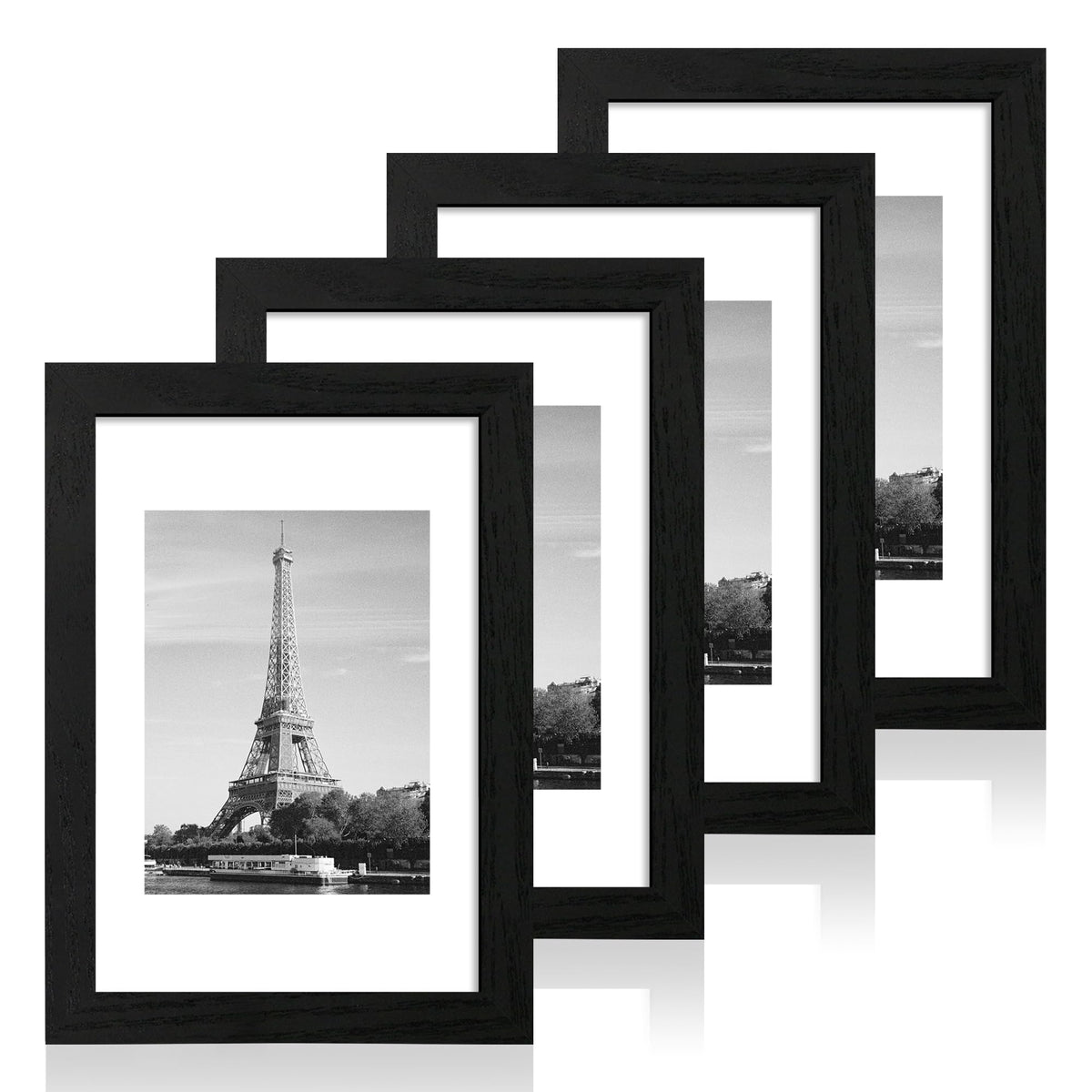 iRahmen 5x7 Picture Frame Set of 4, High Definition Real Glass Rustic Brown Frame, 5 x 7 Wood Photo Frames for Tabletop Display and Wall Mounting