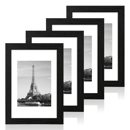 iRahmen 5x7 Picture Frame Set of 4, High Definition Real Glass Rustic Brown Frame, 5 x 7 Wood Photo Frames for Tabletop Display and Wall Mounting