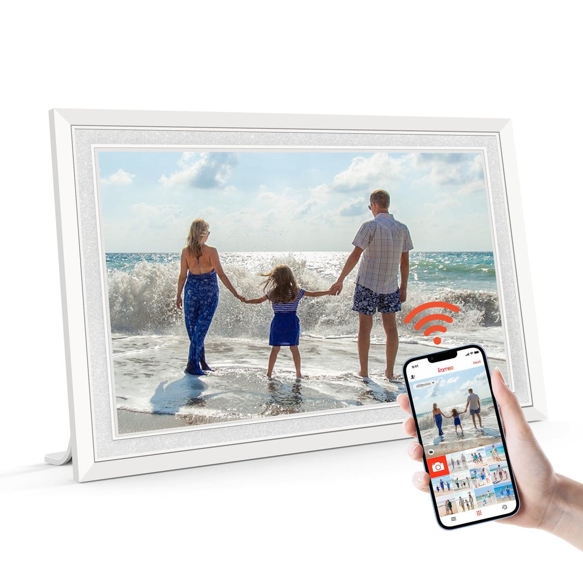 Frameo 10.1 Inch WiFi Digital Picture Frame with 32GB Memory, 1280 x 800 IPS Touch Screen Smart Electronic Photo Frame, Wall Mountable, Auto-Rotate, Share Photos/Videos Via Frameo App from Anywhere