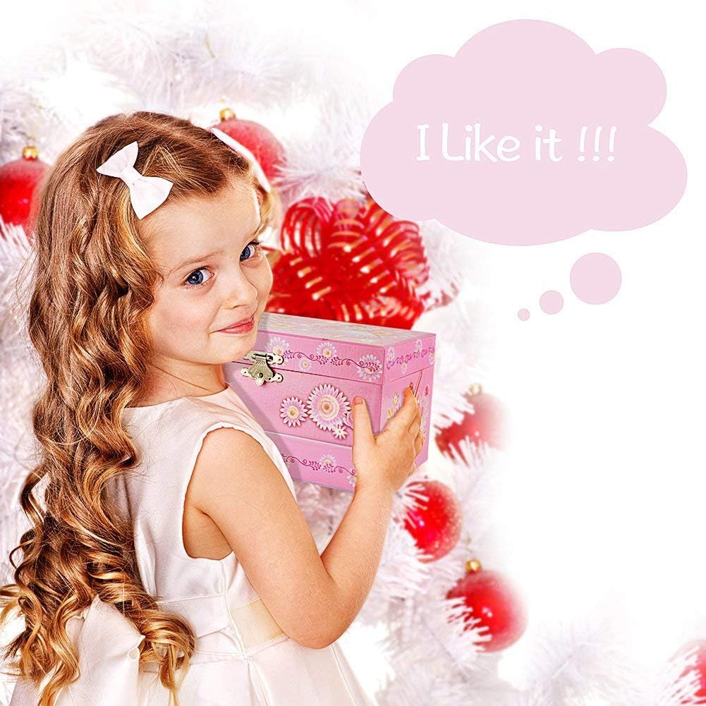 RR ROUND RICH DESIGN Kids Musical Jewelry Box for Girls Pink