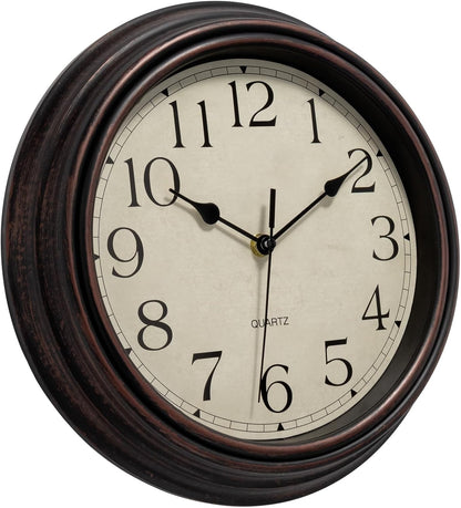 Foxtop 12 Inch Retro Wall Clock Round Silent Battery Operated Clock, Bronze
