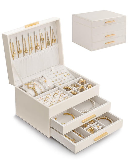 Lolalet 2-Layer Jewelry Box Organizer for Women Girls Room Decor -Beige