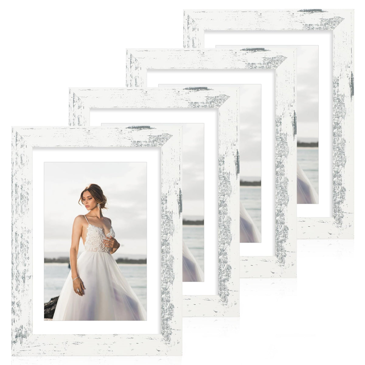 iRahmen 5x7 Picture Frame Set of 4, High Definition Real Glass Rustic Brown Frame, 5 x 7 Wood Photo Frames for Tabletop Display and Wall Mounting