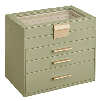 SONGMICS Jewelry Box Organizer, 3-Layer Storage with 2 Drawers, Glass Lid