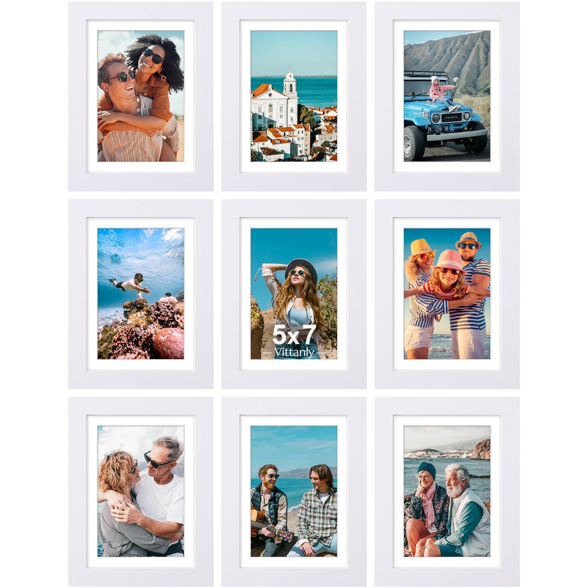 Vittanly 8x10 Picture Frames Set of 9 for Wall or Tabletop Display, Black