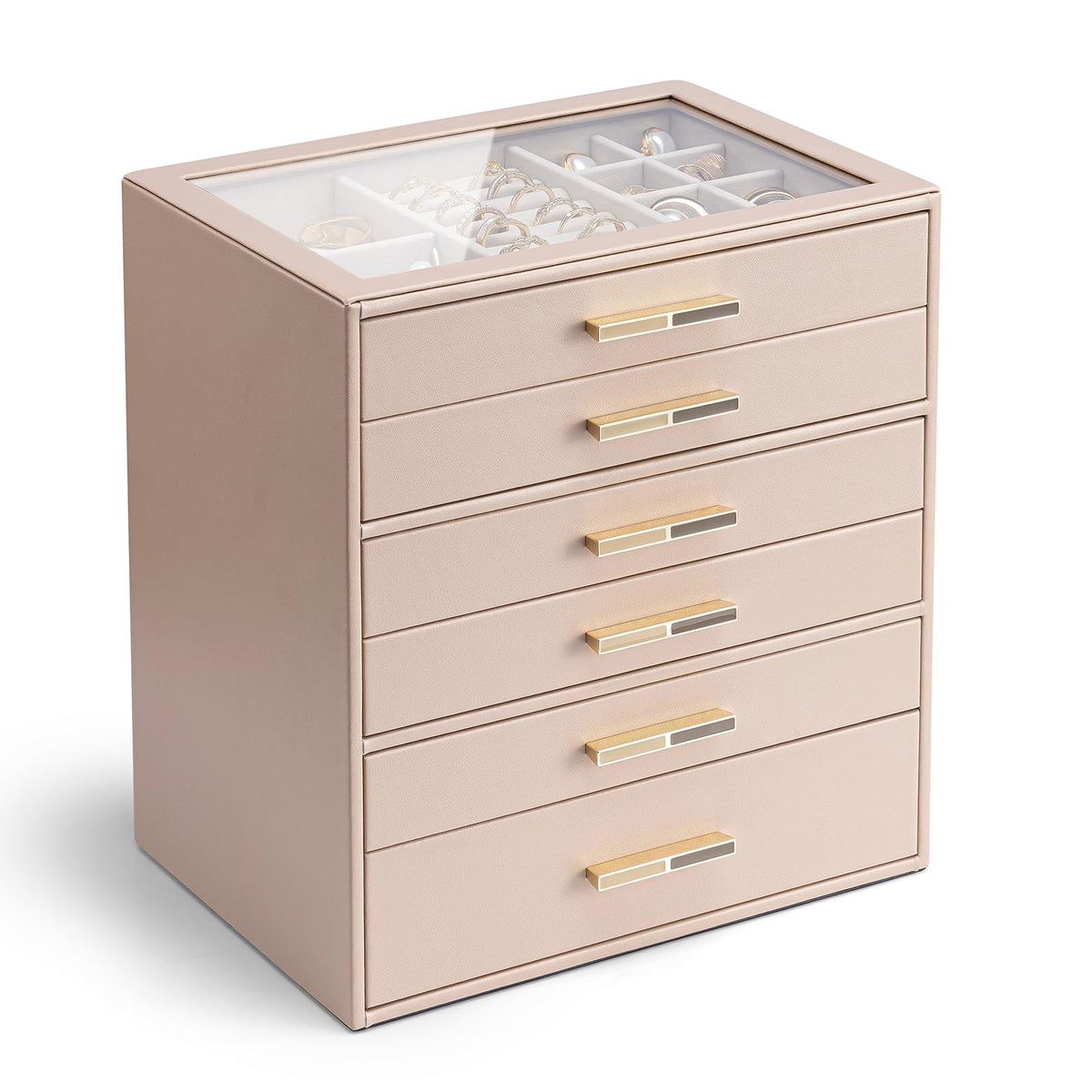Vlando 4-Drawer Jewelry Box Organizer with Glass Lid, White