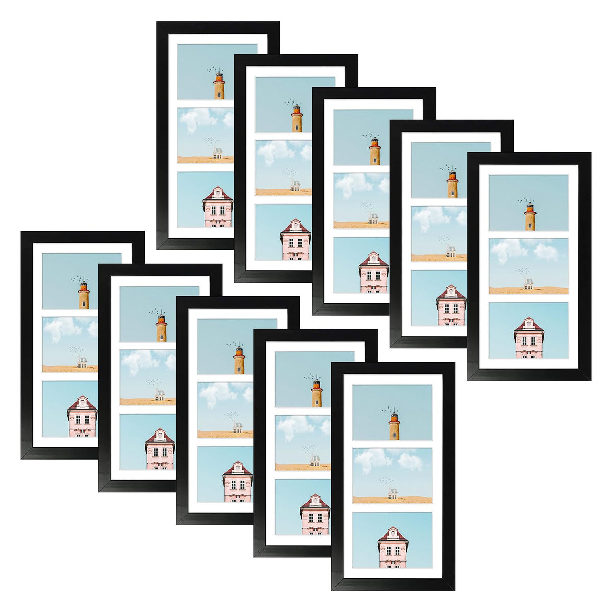 Golden State Art 9-Openings 4x6 Wood Collage Picture Frame Black