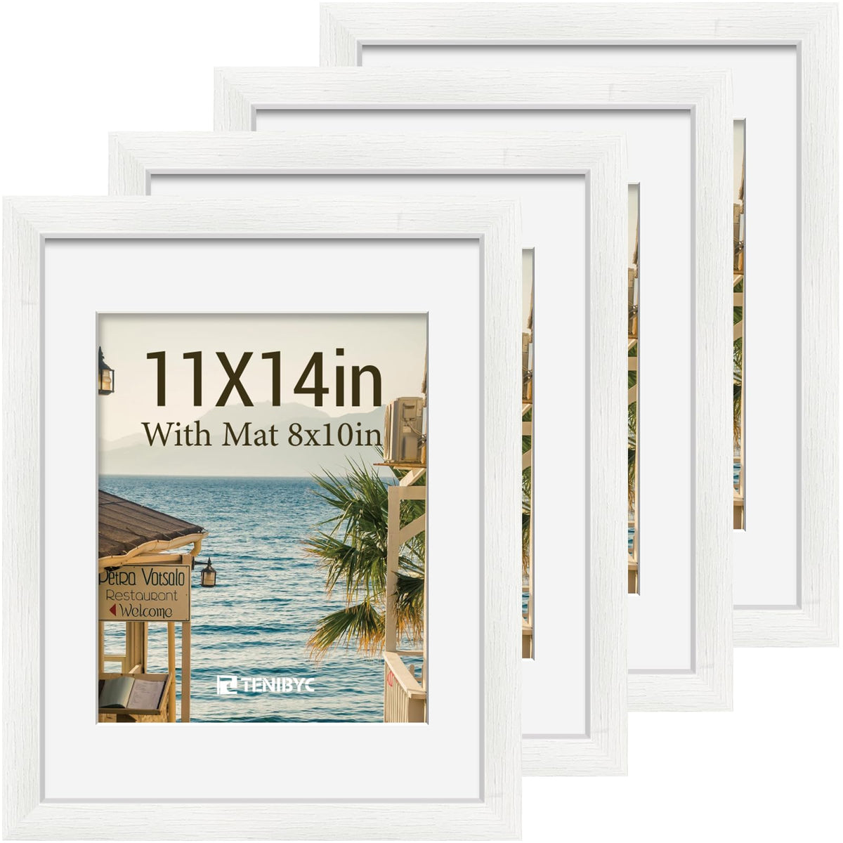 5x7 picture frame 4 Pack, 4x6 Mat, Black Wood, Glass, for Photo