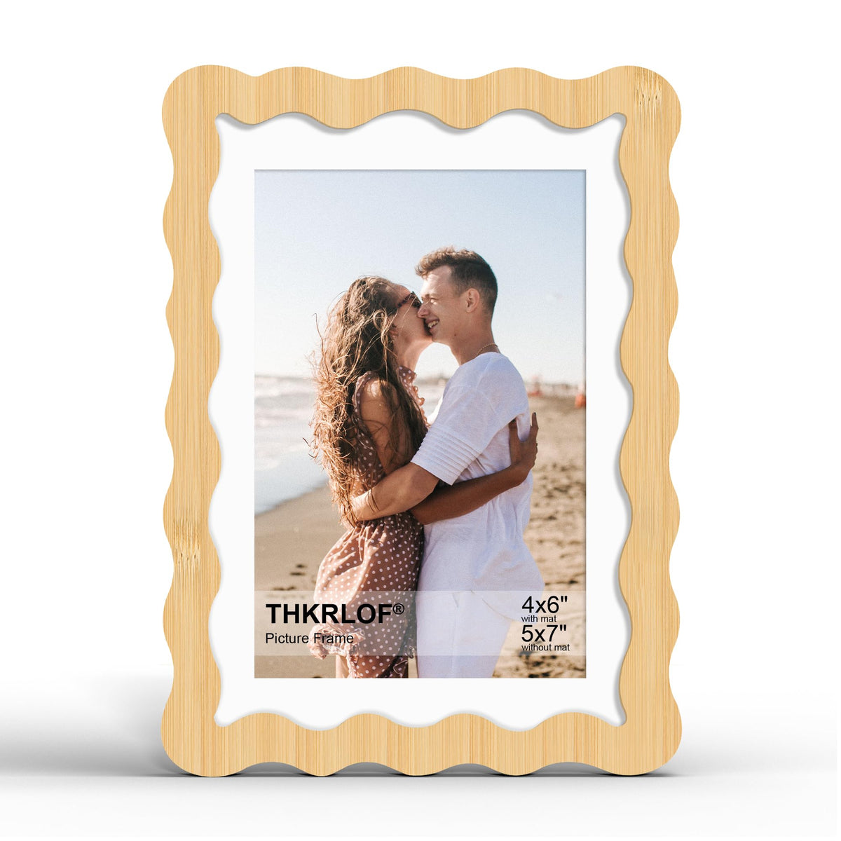 4x6 Picture Frame with Mat for 3.5x5, Wavy Edge Wooden Real Glass Photo Frame for Tabletop and Wall Hanging, Green, 1 Pack