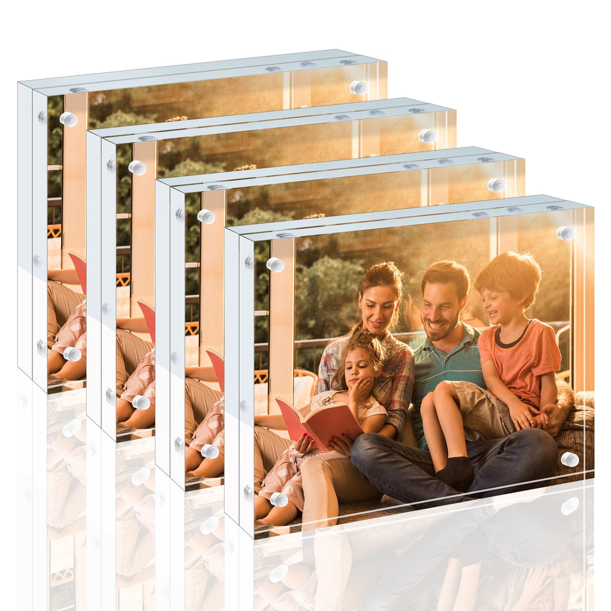 Egofine 5x7 Acrylic Frames 6 Pack, 20mm Thicker Frameless Clear Picture Frames, Double Sided Magnetic Picture Frames, Free Standing Desktop Display