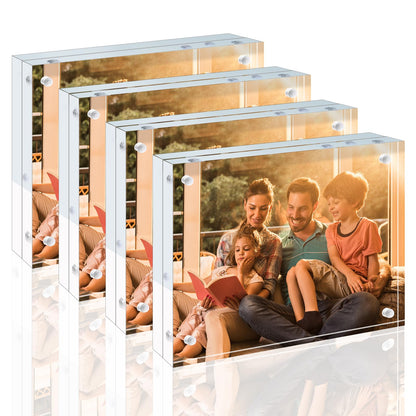 Egofine 5x7 Acrylic Frames 6 Pack, 20mm Thicker Frameless Clear Picture Frames, Double Sided Magnetic Picture Frames, Free Standing Desktop Display