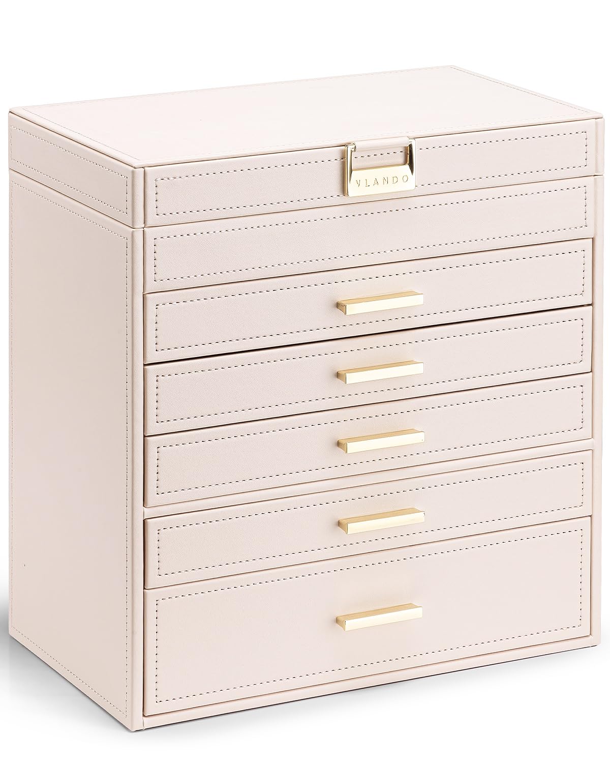VLANDO Large Jewelry Box, 6 Layer Storage Organizer, Removable Dividers