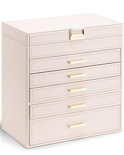 VLANDO Large Jewelry Box, 6 Layer Storage Organizer, Removable Dividers
