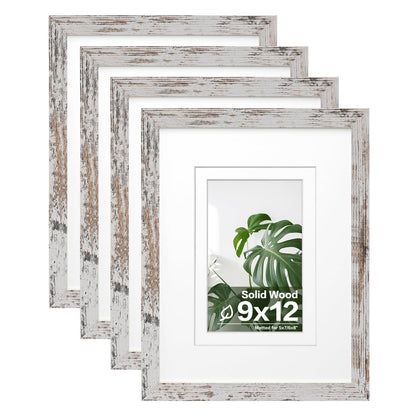 Egofine 8x10 Picture Frames Set of 4, Made of Solid Wood Covered by Plexiglass 4x6 and 5x7 with Mat or 8x10 without Mat, for Table Top Display and Wall Mounting Photo Frame White