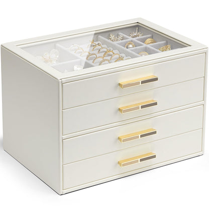 VLANDO Jewelry Box Organizer, 3-Layer Storage Drawers, Glass Window, Modern