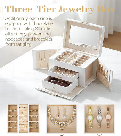 Homde Lockable Jewelry Box for Girl: 3-Layer Safe Organizer with Key