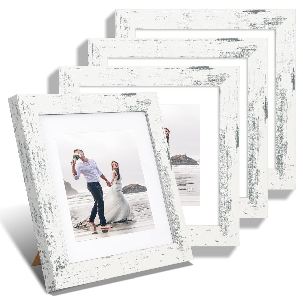 iRahmen 5x7 Picture Frame Set of 4, High Definition Real Glass Rustic Brown Frame, 5 x 7 Wood Photo Frames for Tabletop Display and Wall Mounting