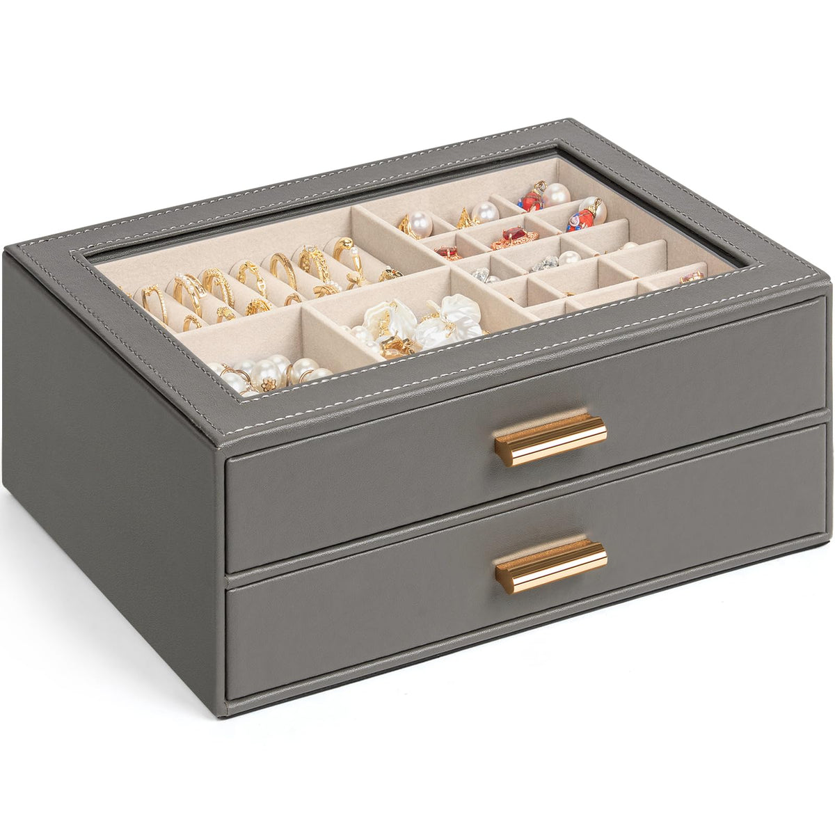 AKOZLIN Jewelry Box Organizer with Clear Lid 2 Drawers Black