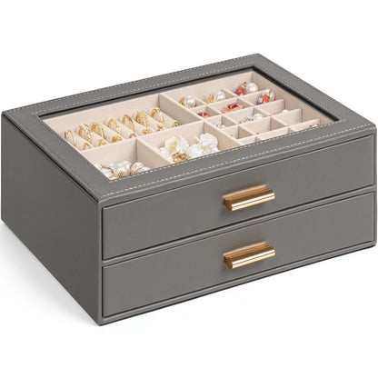 AKOZLIN Jewelry Box Organizer with Clear Lid 2 Drawers Black