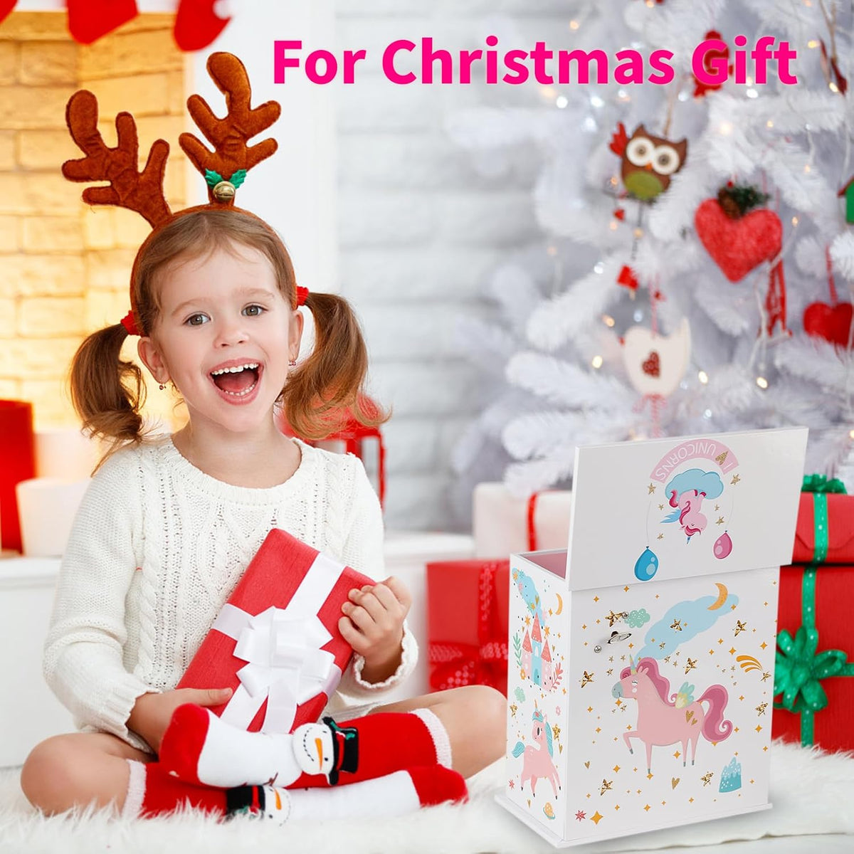 Jewelry Box for Girls 5-Layer with Swing Door Spinning Ballerina Unicorn &Castle Design Unicorn Jewelry Set Included Kids Music Box for Little Girls Birthday Christmas Gift (White)