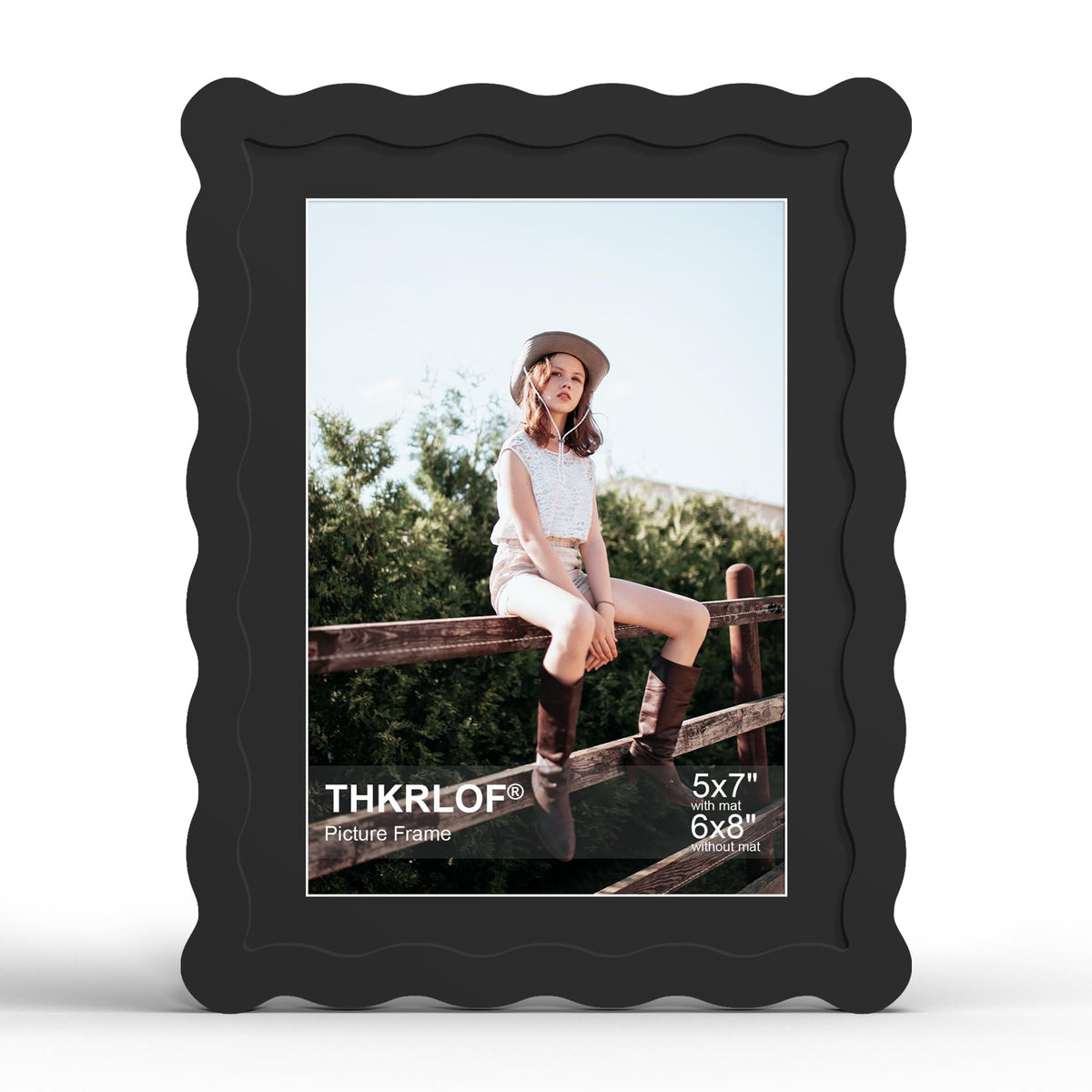 4x6 Picture Frame with Mat for 3.5x5, Wavy Edge Wooden Real Glass Photo Frame for Tabletop and Wall Hanging, Green, 1 Pack