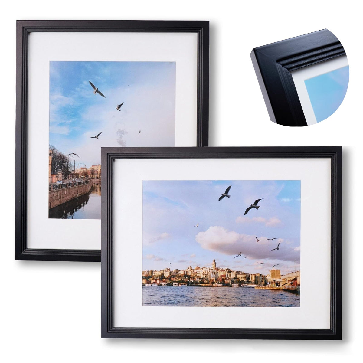 8x10 Wooden Picture Frame, Displays 8x10 Without Mat or 5x7 With Mat, Solid Wood Colorful Photo Frame for Wall Tabletop, Real Glass, Rustic Stepped Edge, 2 Pack, Brown
