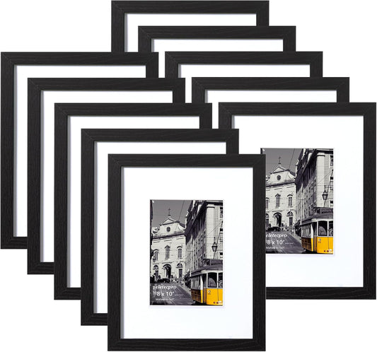 eletecpro 8x10 Picture Frames, Acrylic Cover, Black, Set of 10