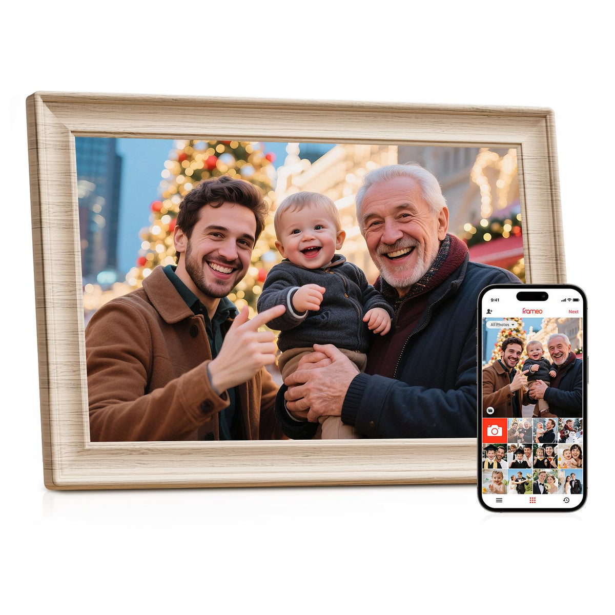 Frameo 10.1 Inch WiFi Digital Picture Frame, Smart Cloud Electronic Photo Frame with HD IPS Touch Screen Slideshow 32GB Memory Auto-Rotate Wall Mount, Share Photos/Videos from Phone - Gifts for Mom