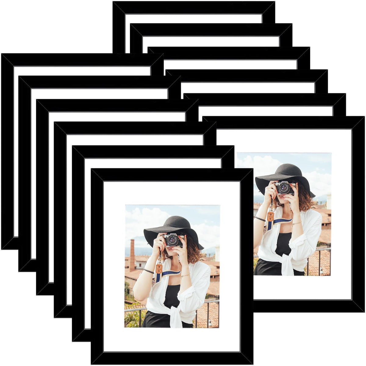 Picrit 8x10 Picture Frame Set of 12, Modern Gallery Wall Frames, Black