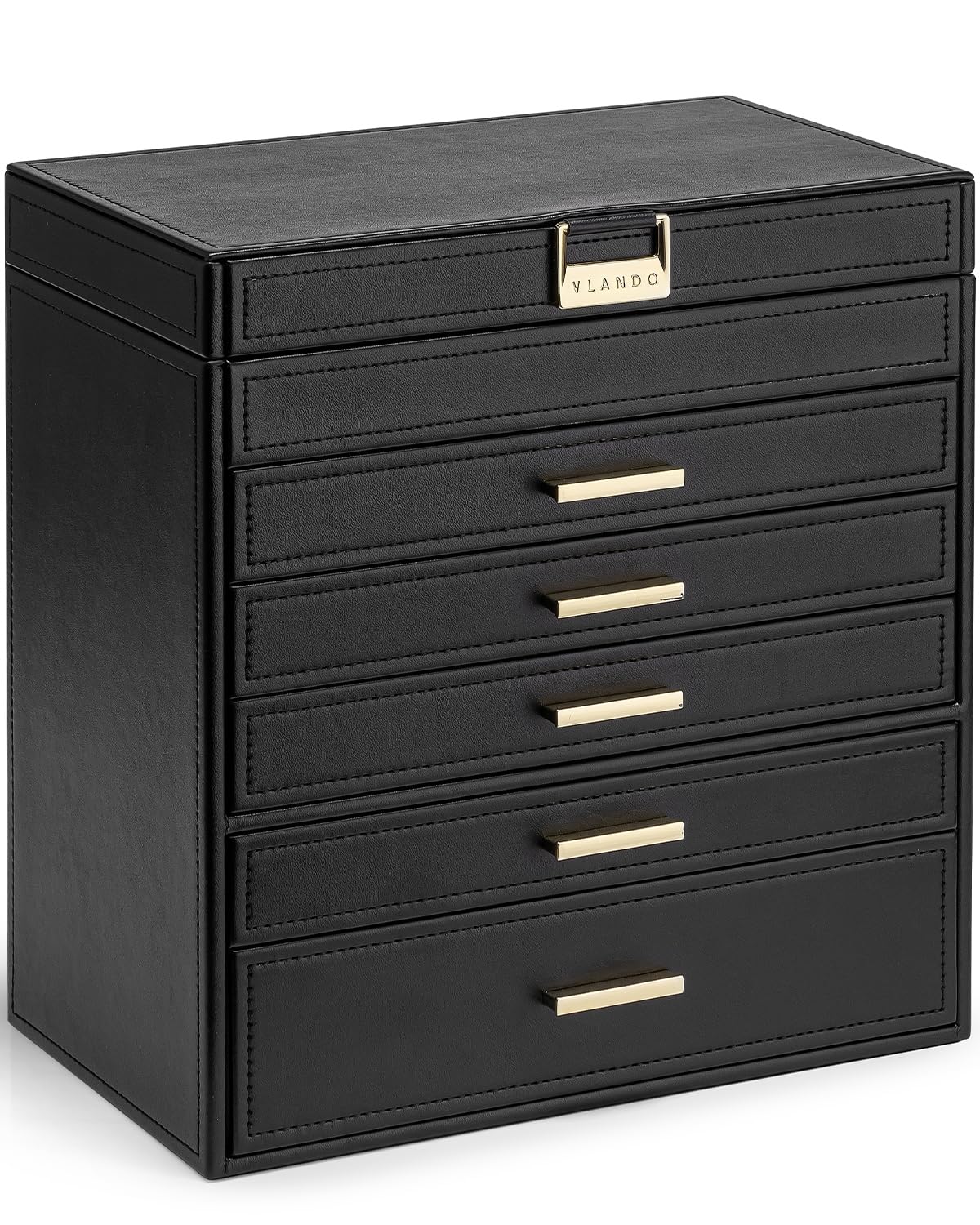 VLANDO Large Jewelry Box, 6 Layer Storage Organizer, Removable Dividers