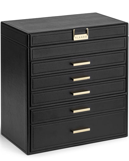 VLANDO Large Jewelry Box, 6 Layer Storage Organizer, Removable Dividers