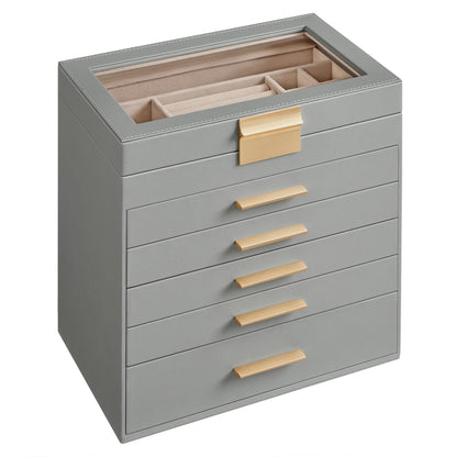 SONGMICS Jewelry Box Organizer, 3-Layer Storage with 2 Drawers, Glass Lid