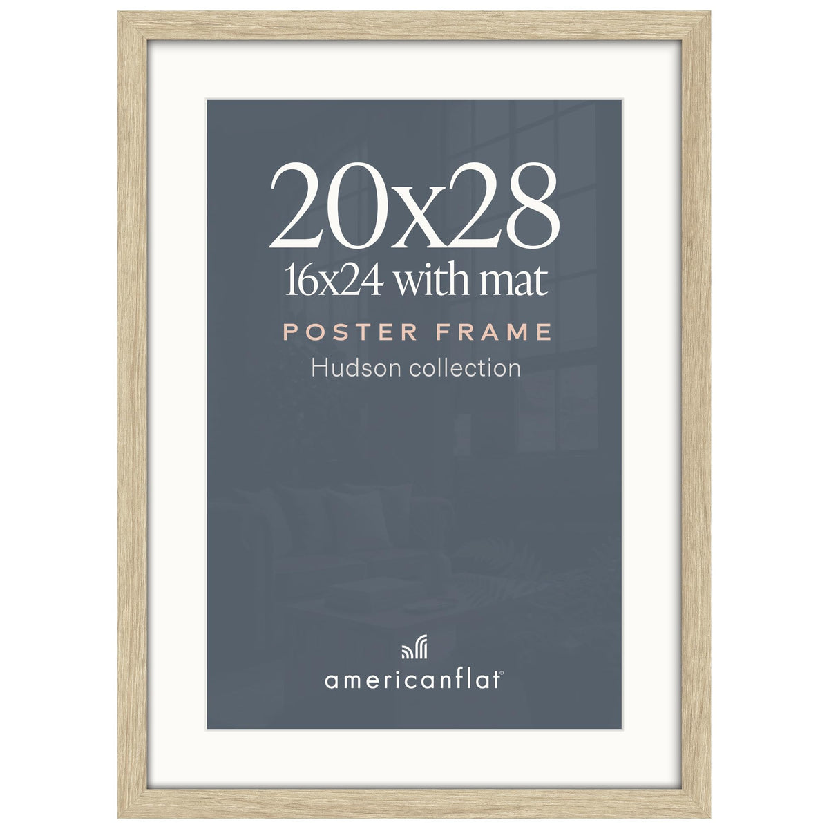 Americanflat 22x28 Poster Frame - Matted to 18x24 - Engineered Wood - Black