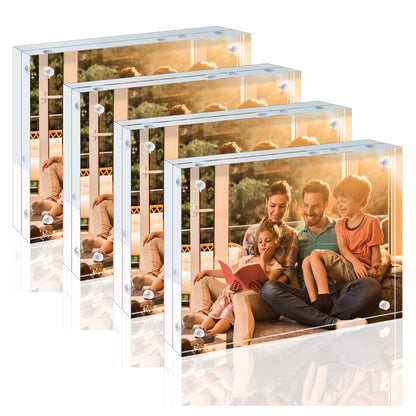 Egofine 5x7 Acrylic Frames 6 Pack, 20mm Thicker Frameless Clear Picture Frames, Double Sided Magnetic Picture Frames, Free Standing Desktop Display