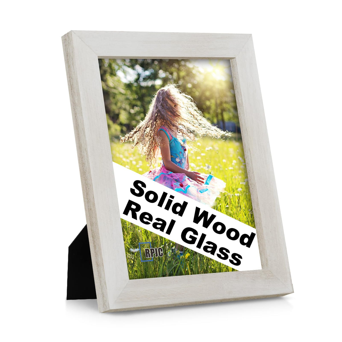 RPJC 5x7 Solid Wood Picture Frame with Real Glass Cover Black