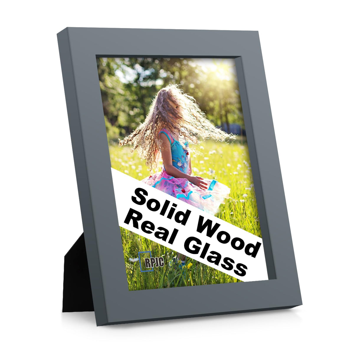 RPJC 5x7 Solid Wood Picture Frame with Real Glass Cover Black
