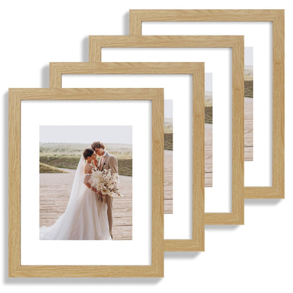 Hongkee 5x7 Picture Frame Set of 4, Real Glass and Wooden Frame, 4x6 Mat