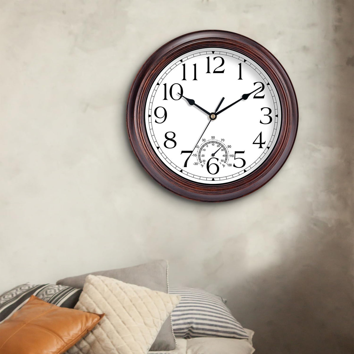 KECYET 8.5" Wall Clock with Thermometers Vintage Silent Battery Operated