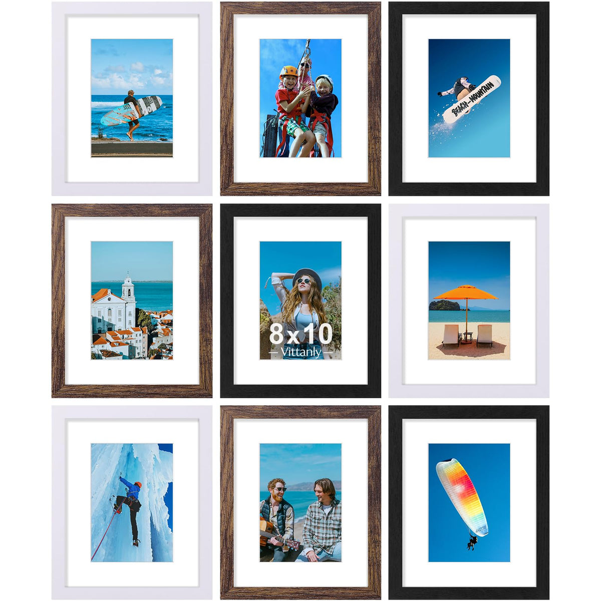 Vittanly 8x10 Picture Frames Set of 9 for Wall or Tabletop Display, Black
