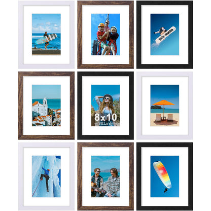 Vittanly 8x10 Picture Frames Set of 9 for Wall or Tabletop Display, Black