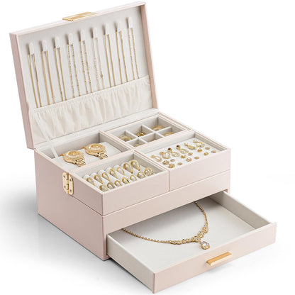 VLANDO Jewelry Box,4-Layer Design with Retractable Tray and 2 Drawers