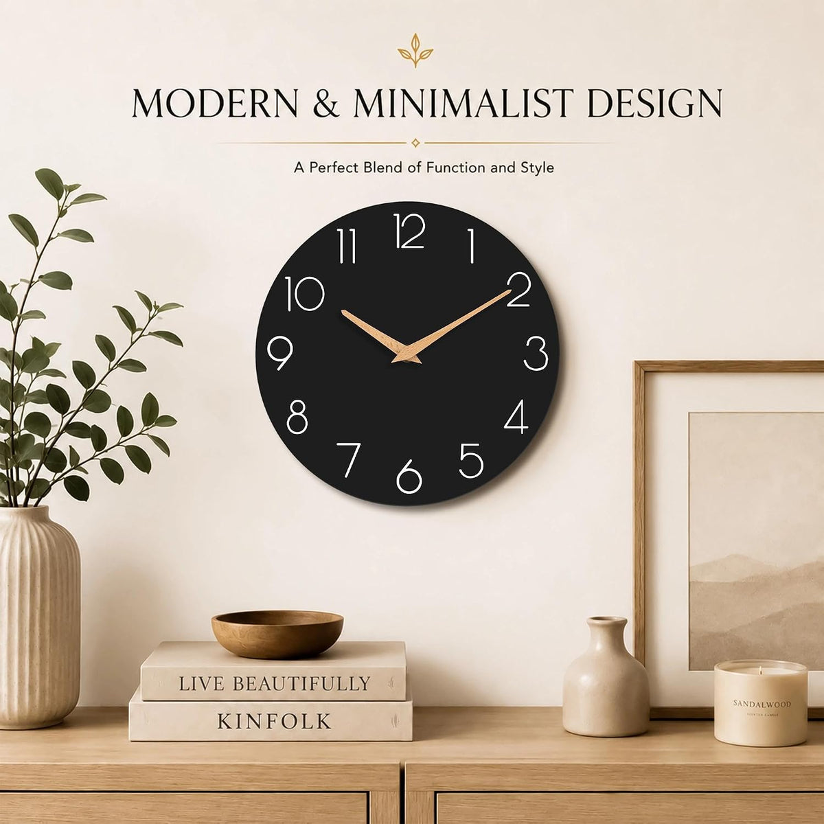 cicininc 8 Inch Battery Operated Wall Clock, Silent Analog, Black