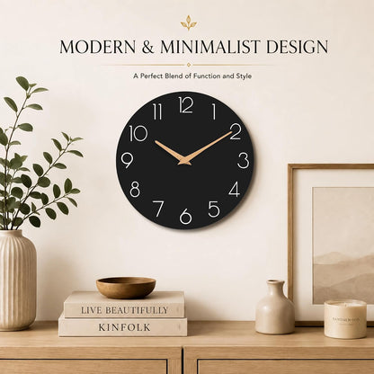 cicininc 8 Inch Battery Operated Wall Clock, Silent Analog, Black