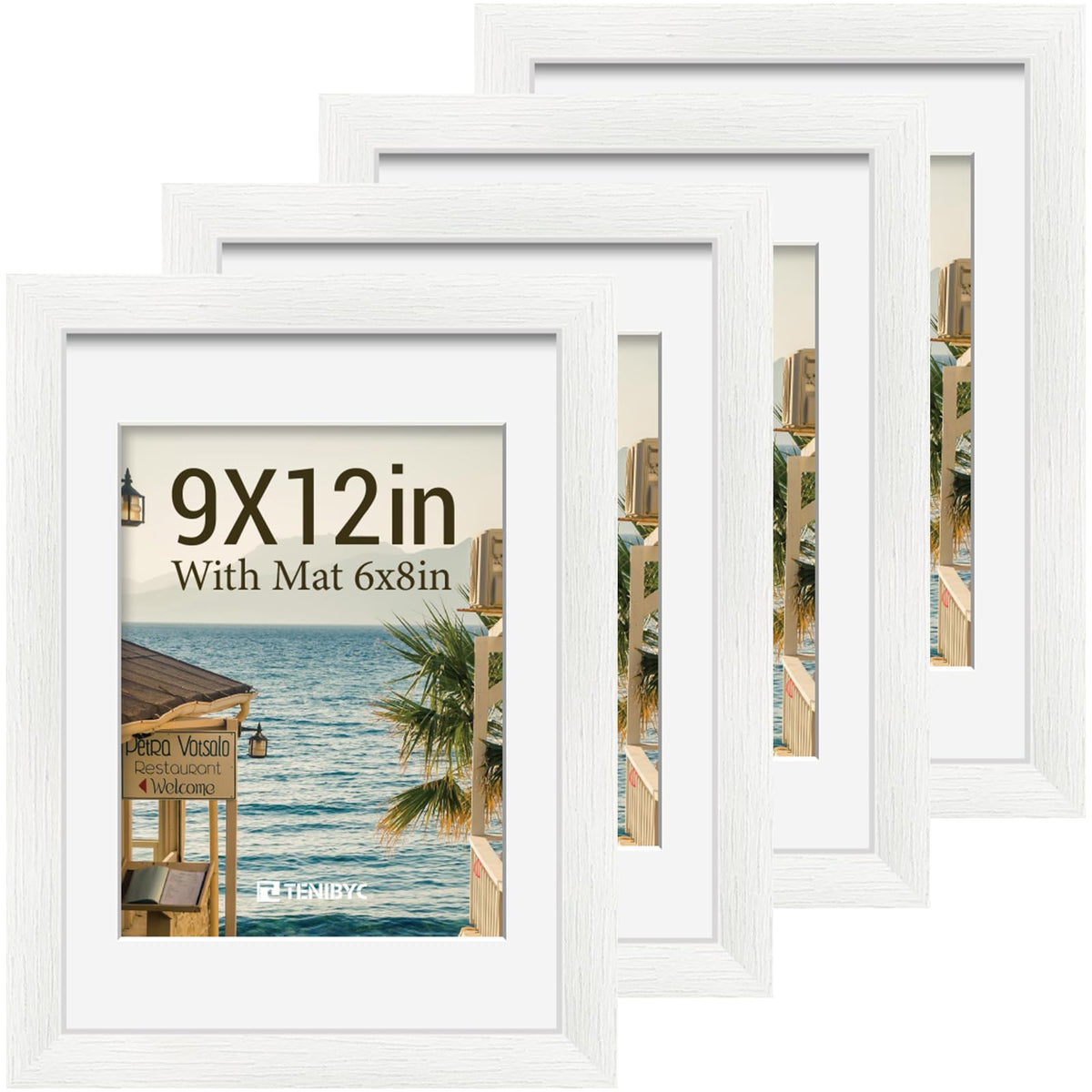 5x7 picture frame 4 Pack, 4x6 Mat, Black Wood, Glass, for Photo